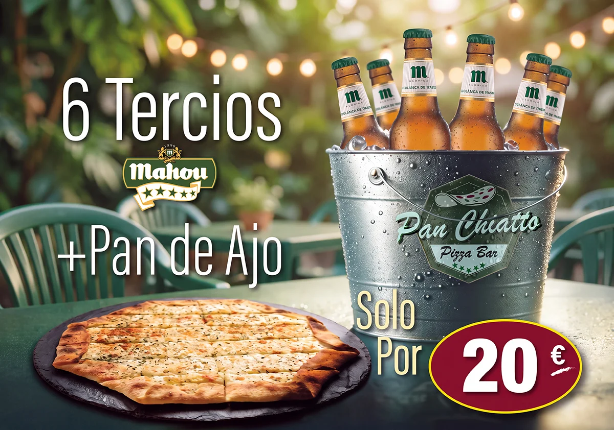 Panchiatto-Tercio_Mahou-Verde-Panajo 6 Tercios mahou y pan ajo