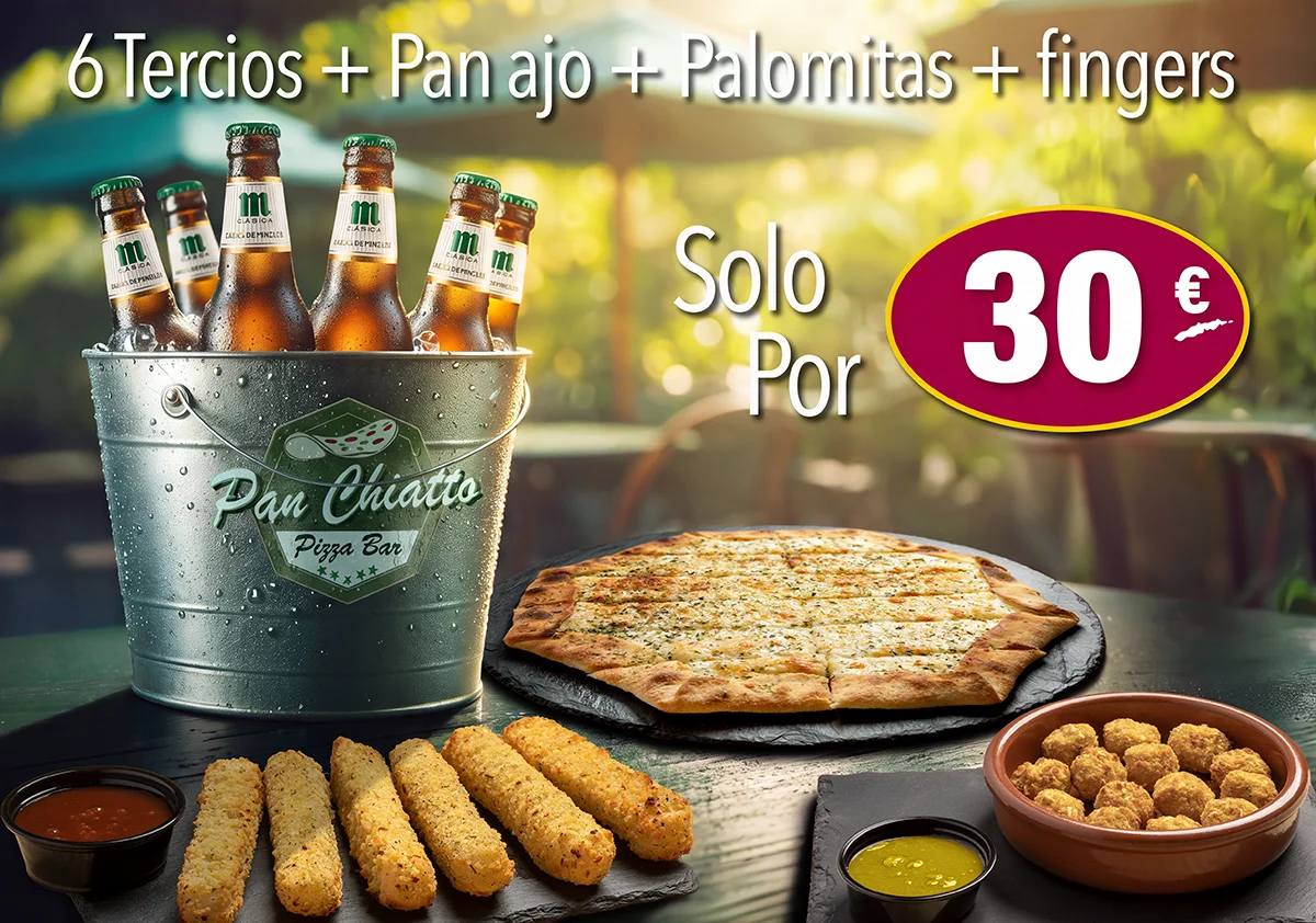 Panchiatto-Tercio_Mahou-Verde-entrantes 6 Tercios +Pan de ajo + Palomitas + Fingers
